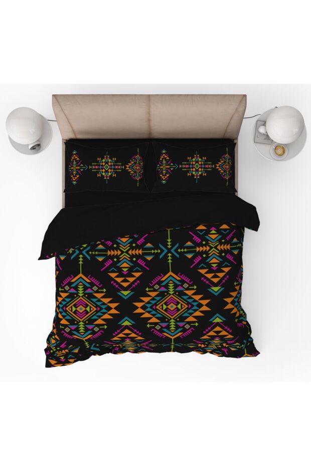 Ethnic Detailed 3D Digital Printed Double Duvet Cover Set
