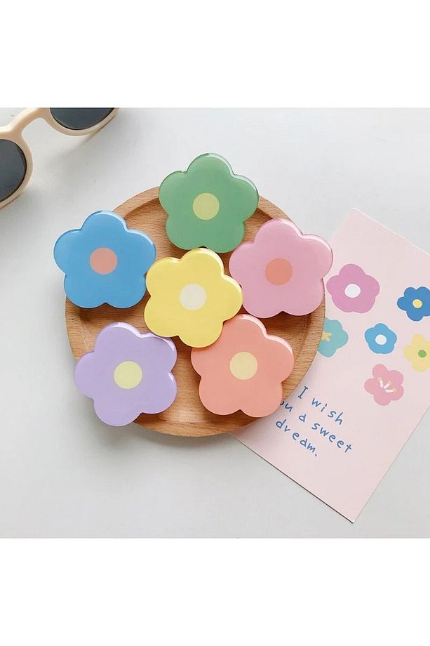 Popsocket Pembe Çiçek Telefon Tutacağı Çiçek Şekilli Akrilik Yüzey Parmak Tutucu - 7