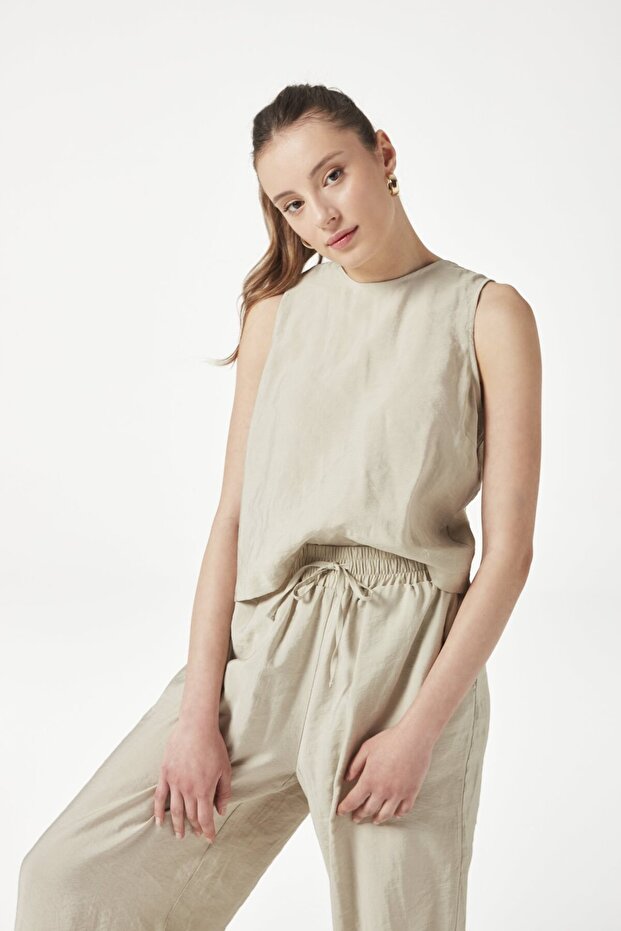 Bisiklet Yaka Kolsuz Basic Modal Bluz - 3