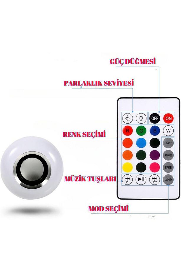 Led Müzik Ampulü, Dahili Hoparlör, Uzaktan Kumanda,rgb Işık Rengi,akıllı Ampul - 4