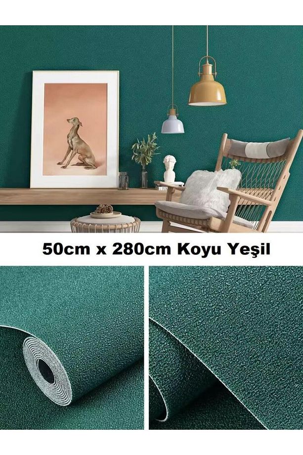 Kendinden Yapışkanlı Koyu Yeşil Duvar Kağıdı Folyolu Dokulu Esnek Silinebilir 50x280 Cm (1,4m2) RDA6 - 1