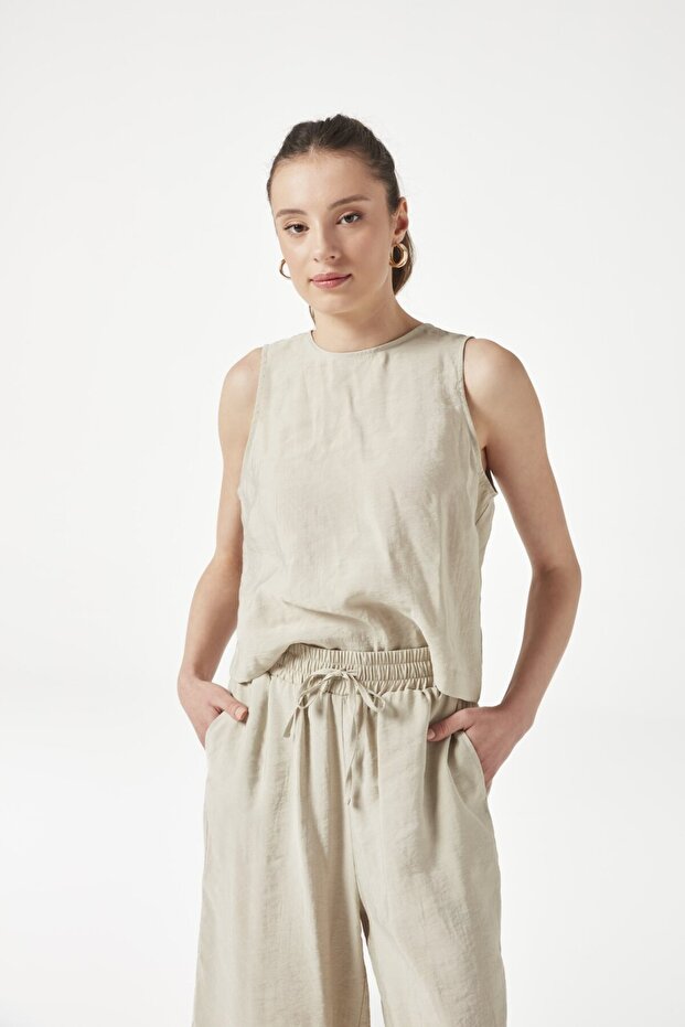 Bisiklet Yaka Kolsuz Basic Modal Bluz - 5