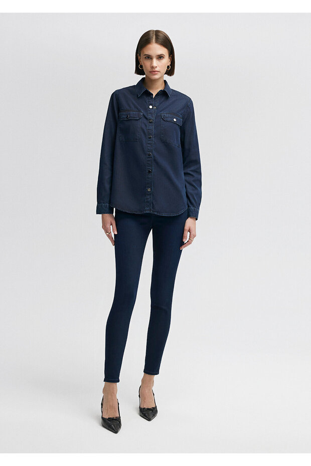 Freya Gold Klasik Mürekkep Jean Gömlek Slim Fit / Dar Kesim 122748-23171 - 2