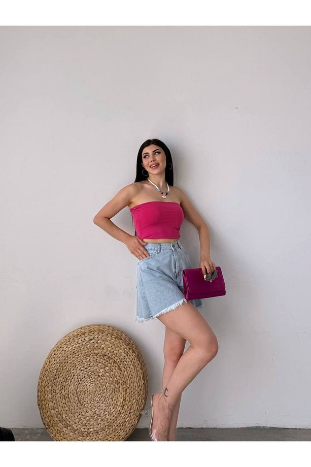Geniş Paça Püsküllü Denim Şort Kot Şort - 8
