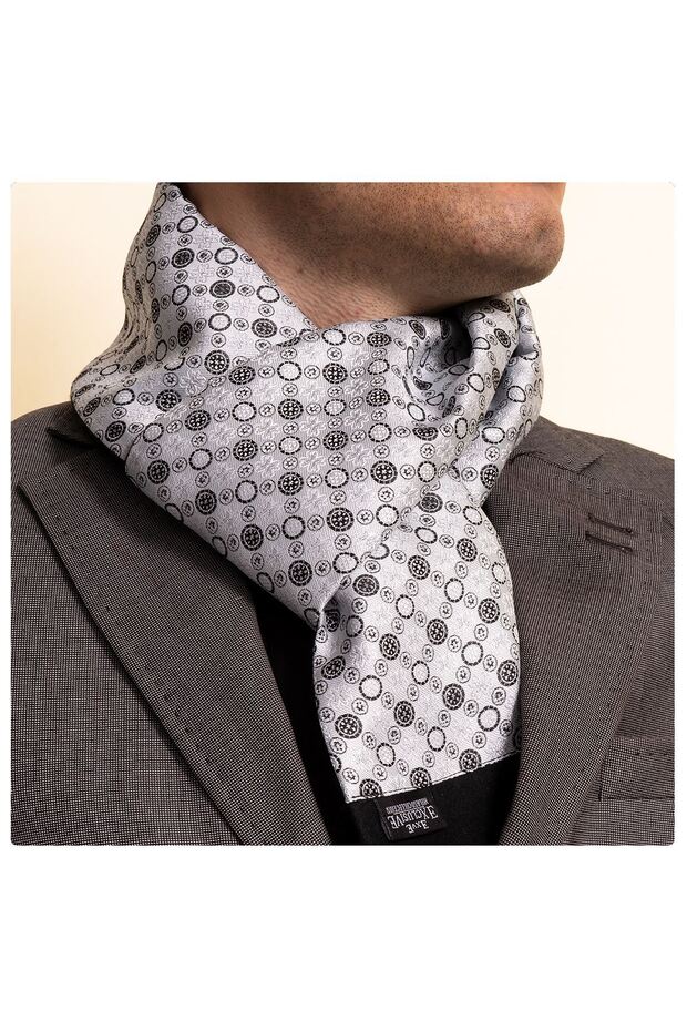 رمادي أسود هندسي منقوشة وشاح مزدوج الجوانب - 1