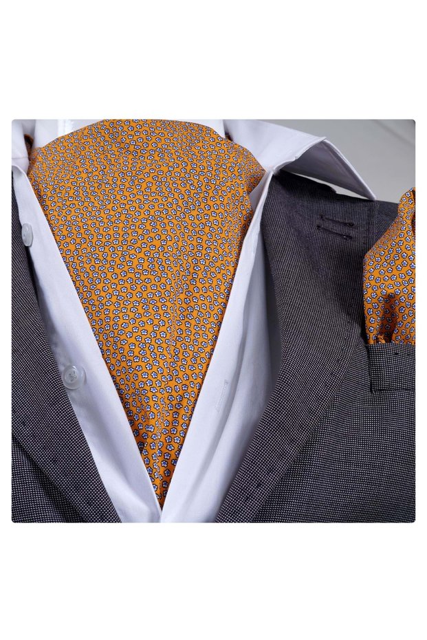 Mustard Yellow with Blue and White Floral Printed Cotton Scarf Handkerchief Set