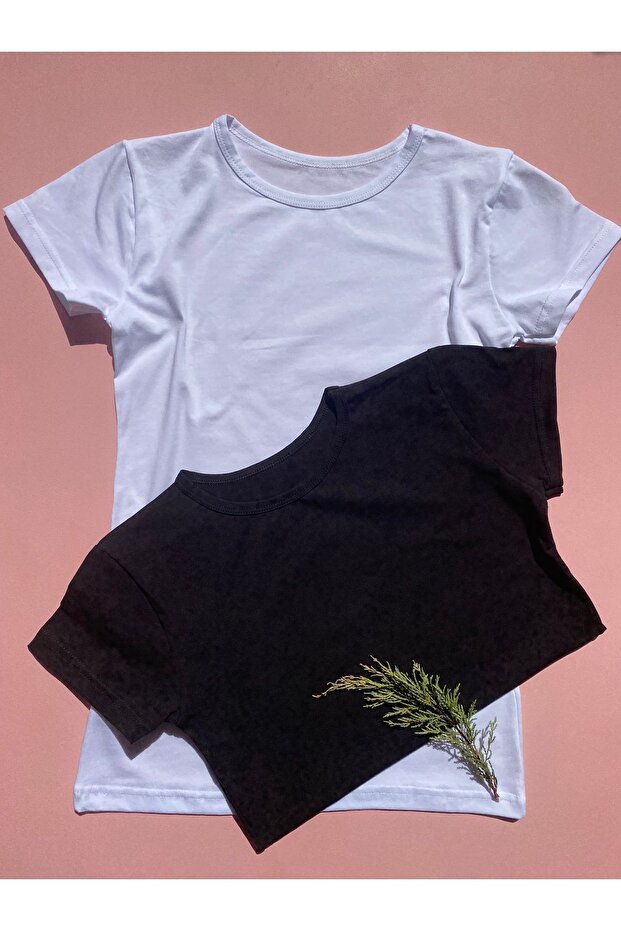 Cotton Lycra Crew Neck Short Sleeve 2-Piece Black and White Women's Body - Undershirt