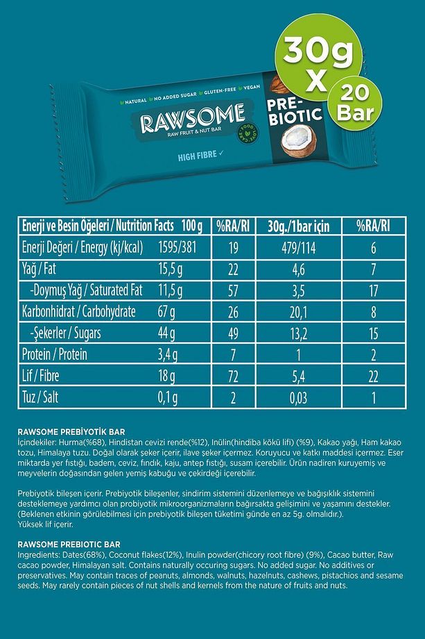 Prebiotik Bar Glutensiz Ve Vegan 30g X 20 Adet - 4