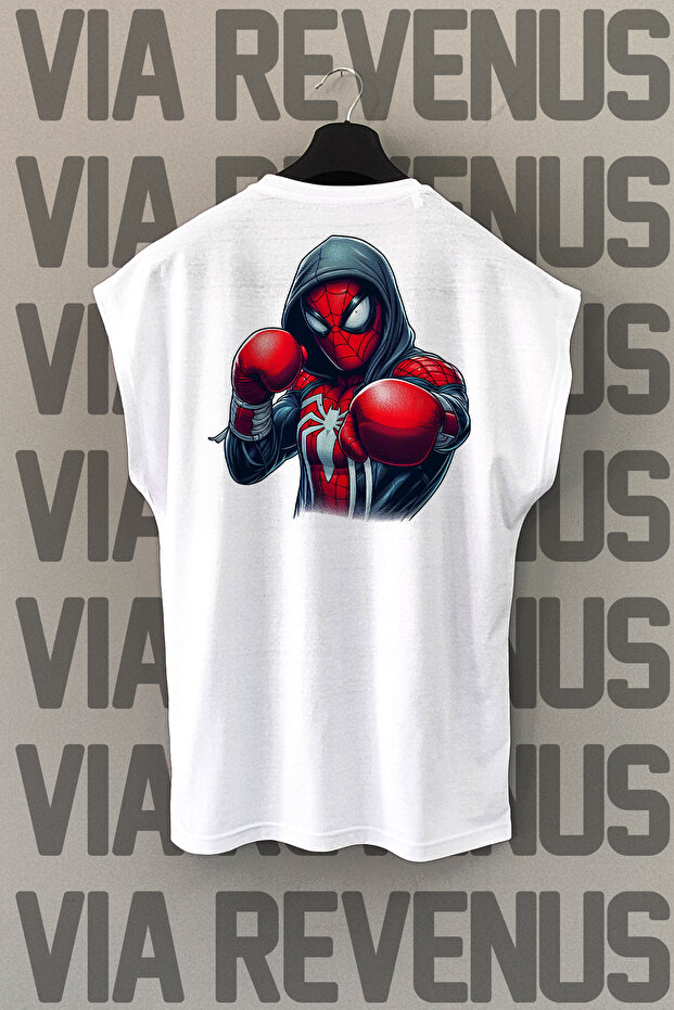 Boxing Back Printed Zero Sleeve White Sports T-Shirt