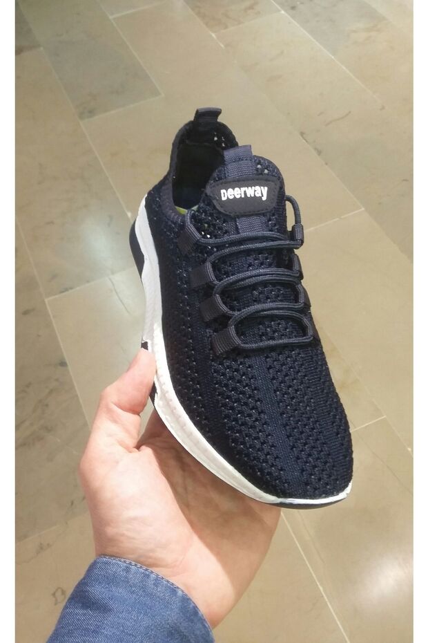 Unisex Perforated Knitwear Orthopedic Navy Blue Sneaker Sports Shoes