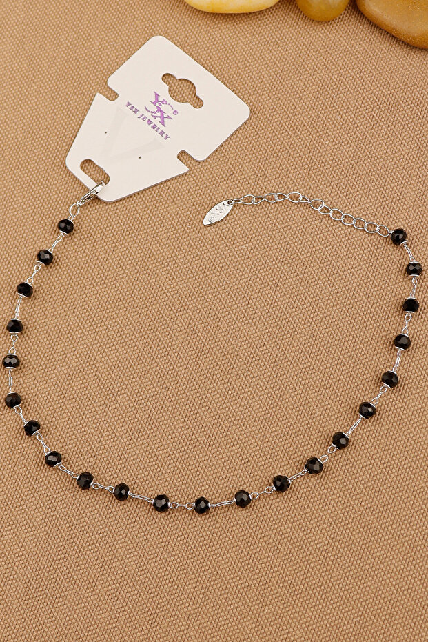Ysx Brand Vip Black Crystal Beaded Model Chain Anklet Rose 22+4cm New Season