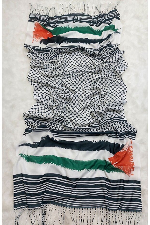 Kefiye Pushi pamut kendő Palesztina zászlóval mindennapi használatra - 2