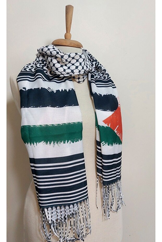 Kefiye Pushi pamut kendő Palesztina zászlóval mindennapi használatra - 1