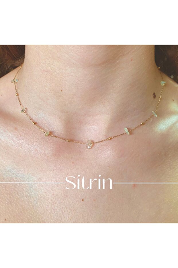 Sitrin Doğal Taş Minimal Gold Çelik Kolye - 1
