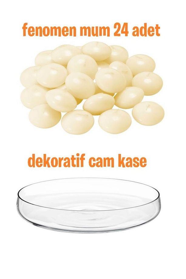 26 X 26 Dekoratif Cam Kase Ve Yüzen Fenomen Mum (24 ADET) Yuvarlak Modern Cam Kase 1 - 1