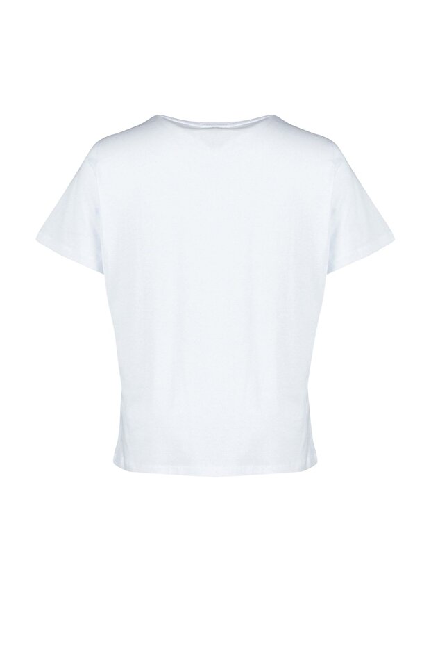 Crew nyakú fehér póló - 100% pamut, nagy méretű TBBSS22TS0733 - 8