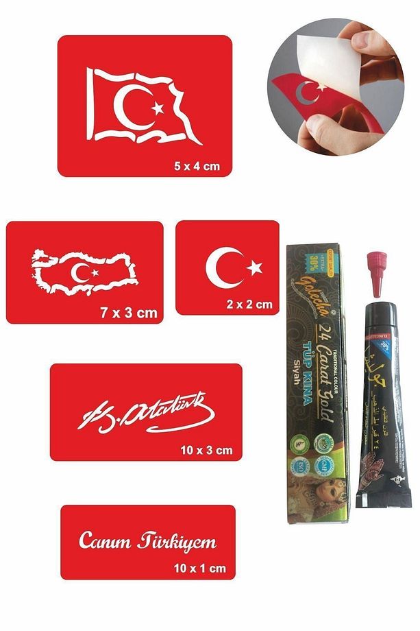 Atatürk Ve Bayrak Hint Kınası Ile Geçici Dövme Yapma Seti - 1