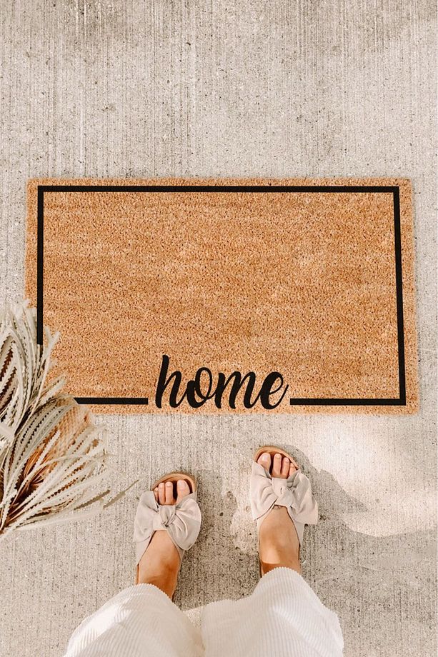 Çerçeveli Ve Home Yazılı Kıl Paspas Koko Paspas Dış Kapı Paspası Ev Paspası Kapı Önü Paspası - 1