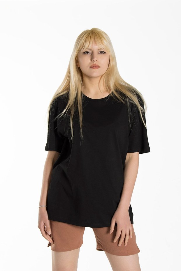 Women's Black Basic Crew Neck Oversize Cotton T-shirt