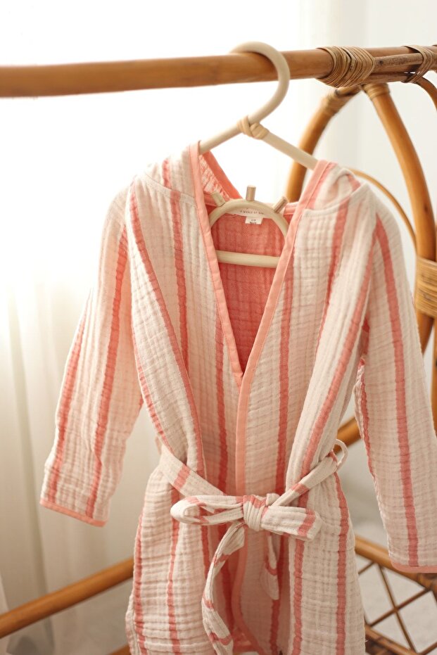 Striped Multi Muslin Bathrobe – Salmon