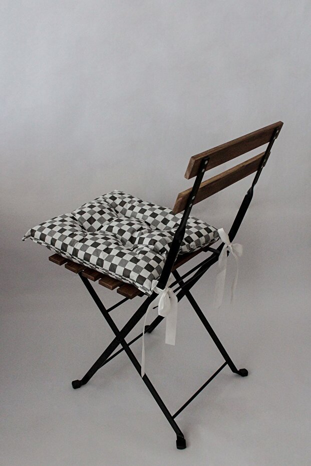 4 Adet Dekoratif Pofidik Sandalye Minderi Bağcıklı 40x40 (KARE-GRİ) - 2