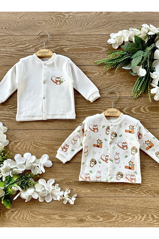2-Piece Cotton Combed Baby Top Cardigan Set Raccoon