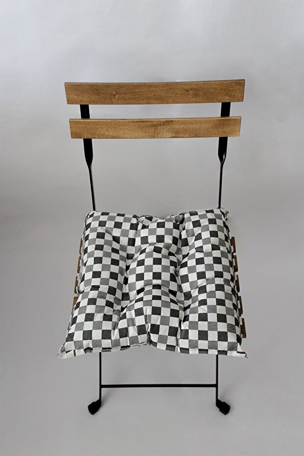 4 Adet Dekoratif Pofidik Sandalye Minderi Bağcıklı 40x40 (KARE-GRİ) - 5