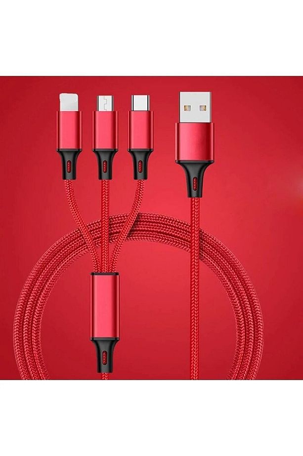 Huawei Xiaomi Samsung Iphone Uyumlu Örgü Hasır Çoklu Şarj Kablosu Type-c Micro Lightning - 2