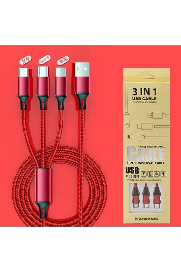 Huawei Xiaomi Samsung Iphone Uyumlu Örgü Hasır Çoklu Şarj Kablosu Type-c Micro Lightning - 3