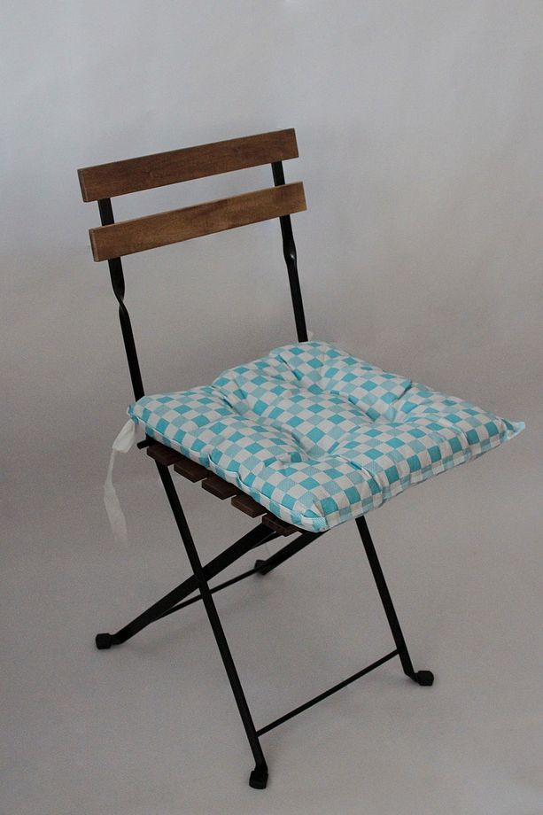 4 Adet Dekoratif Pofidik Sandalye Minderi Bağcıklı 40x40 (KARE-MAVİ) - 3