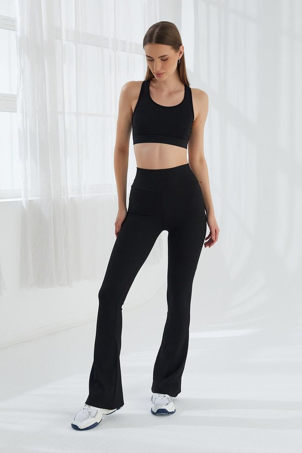 Women's High Waist Ribbed Spanish Leg Leggings 0576