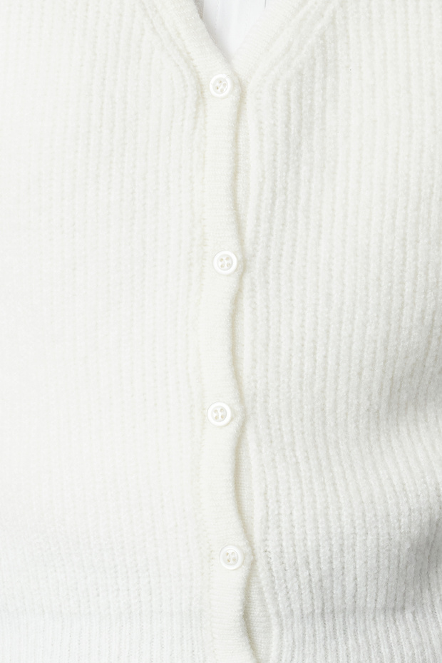 V-Neck Ecru Crop Vest - Soft Texture, Buttoned, Regular Fit Twoaw25Ye00019 - 3