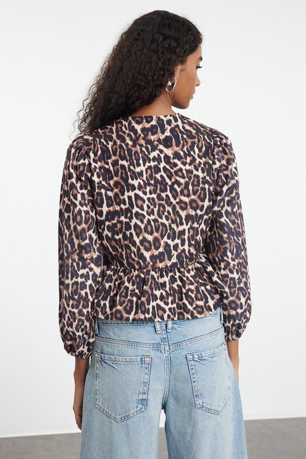 Multicolored Leopard Motif Tied Regular Fit Shirt on Combi - 5