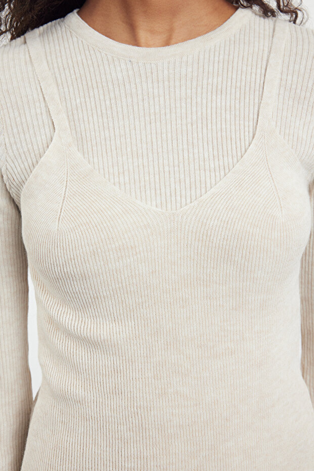 Beiger Doppelstrickpullover - TWOAW25KZ00016 - 4