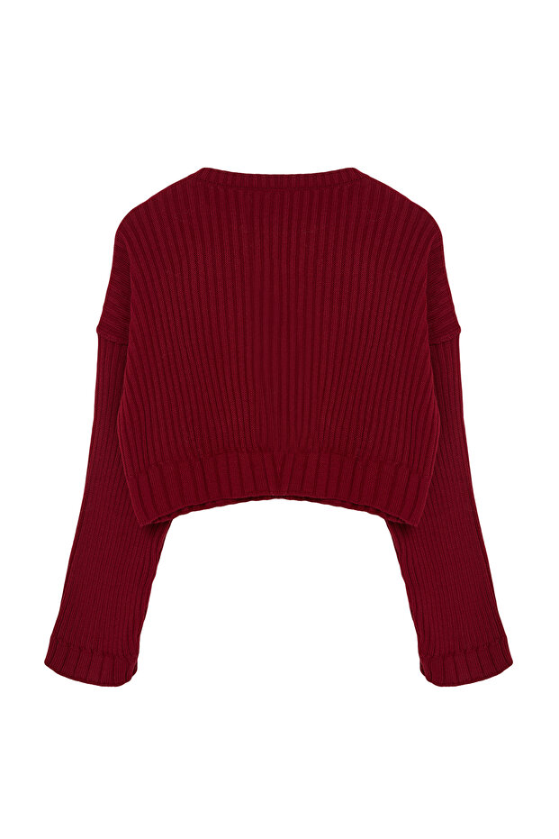 Burgunder Super Crop Basic Strickpullover TWOAW24KZ00275 - 7