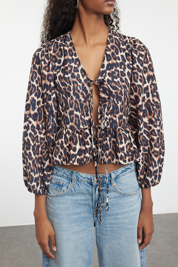 Multicolored Leopard Motif Tied Regular Fit Shirt on Combi - 3