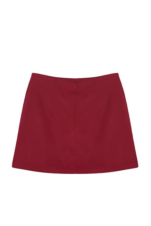 Koyu Bordo Yüksek Bel A-Line Mini Dokuma Etek TWOSS22ET0136 - 7