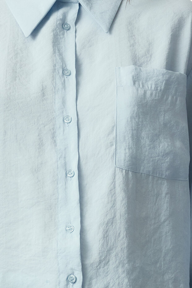 Açık Mavi Tencel Dokuma Gömlek TCTSS24TG00078 - 3