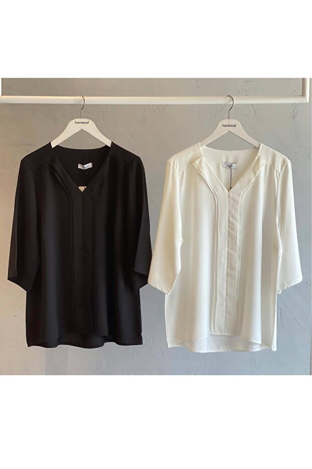 Yarım Kol Krep Bluz - 7