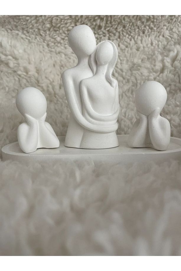 Dekoratif 2 Çocuklu Aile Obje Biblo Seti Altlıklı Takım - 3