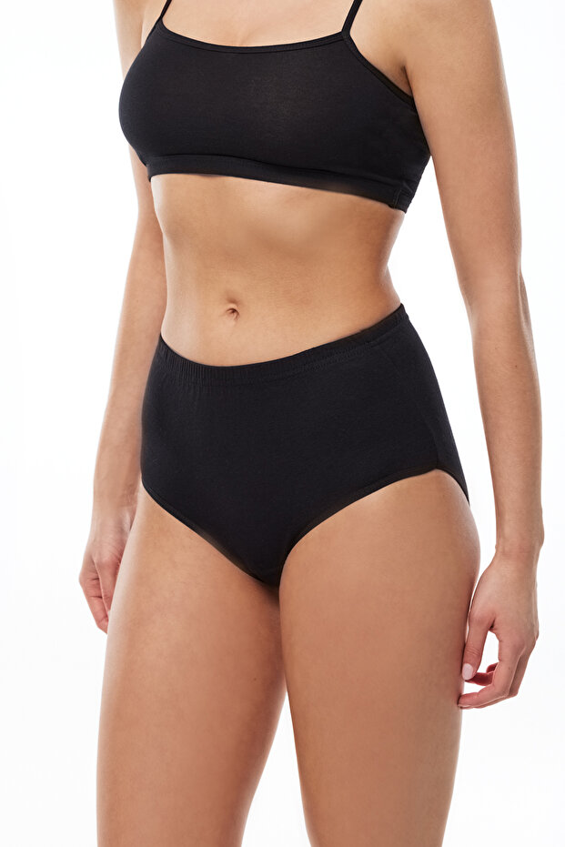 Women's Black 6 Pack 100% Cotton High Waist Bato Panties 156-E