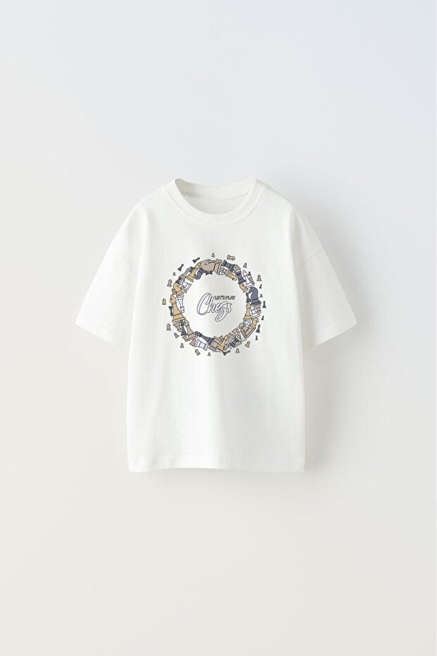 Let's Play Chess Written Rotating Chess Design Printed White Kids T-Shirt