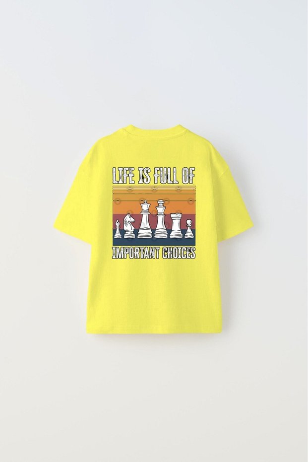 Life Is Full of Important Choices Written Chess Design Printed Yellow Children's T-Shirt