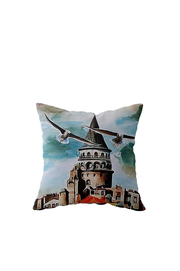 Blue White Galata Single Sided Hidden Zipper Pillow Case Throw Pillow Sofa Pillow Case