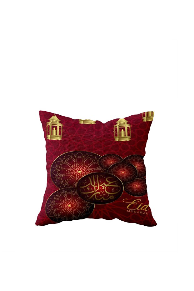 Claret Red Eid Mubarak Ramadan Themed Double Sided Hidden Zipper Throw Pillow Seat Pillow Case