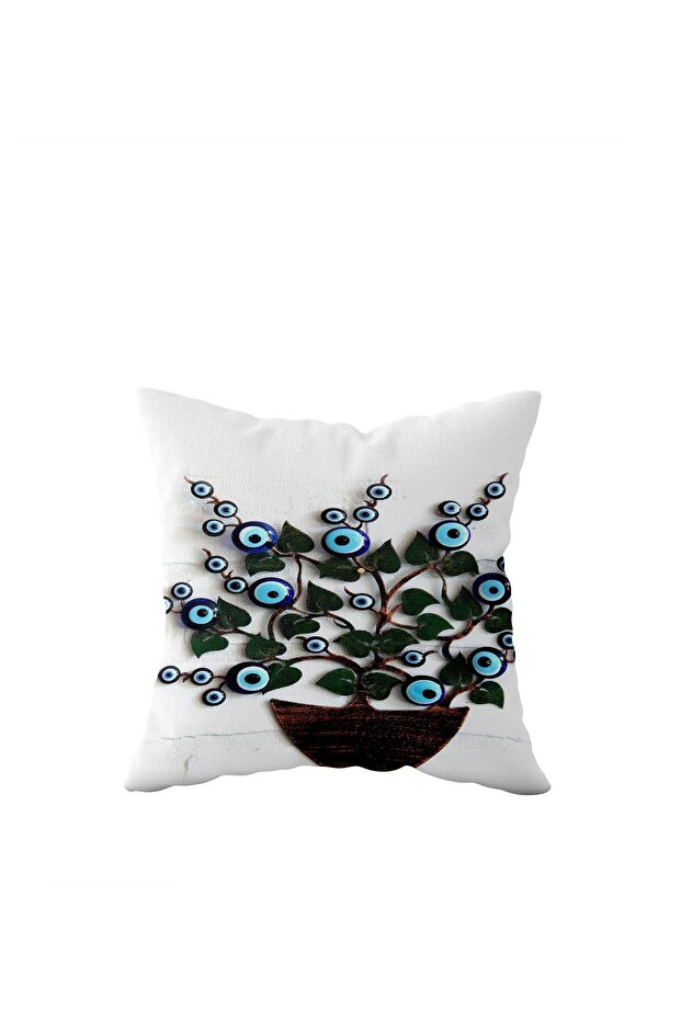 White Evil Eye Bead Single Side Hidden Zipper Pillow Case Throw Pillow Sofa Pillow Case