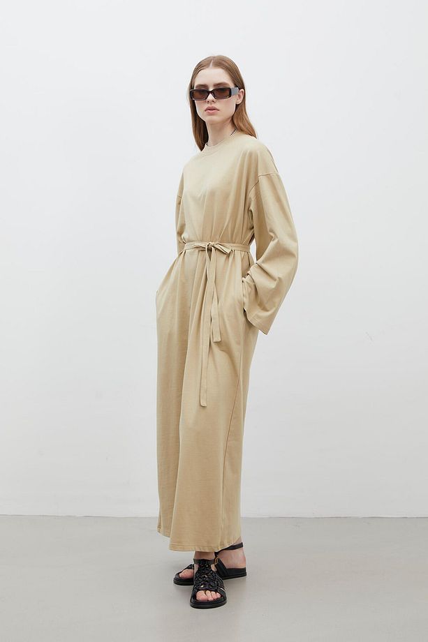 OVERSIZE PAMUKLU ELBİSE CAMEL - 5