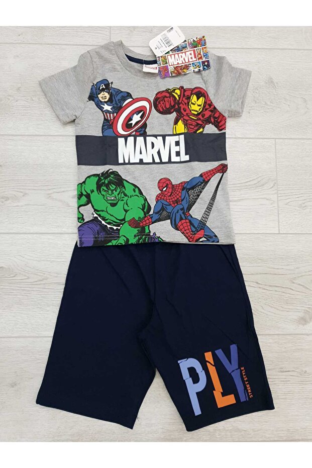 بدلة برمودا للأولاد باللون الرمادي من Marvel Comics - 4