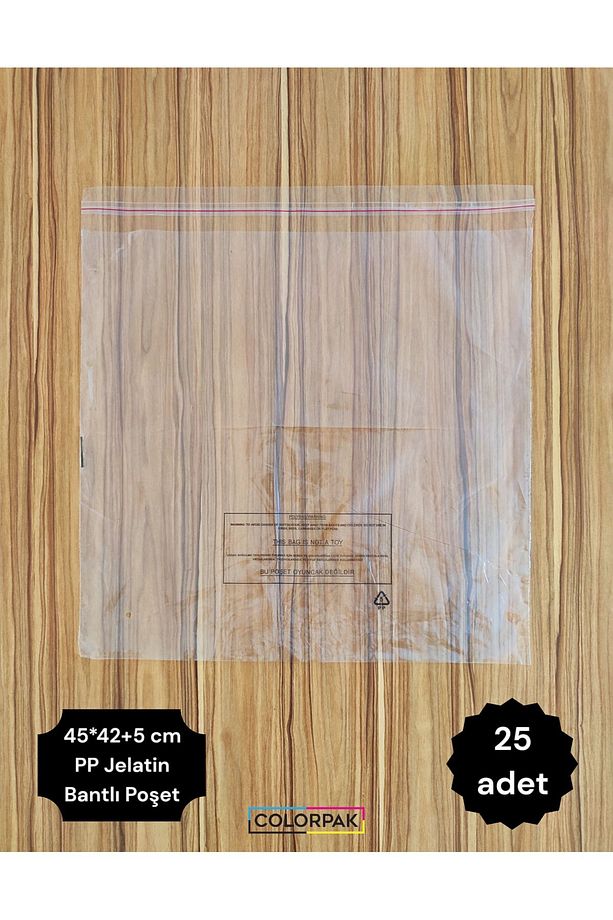 Şeffaf Jelatin Poşet (45*42+5 cm) bantlı yapışkanlı (25 adet) - 1