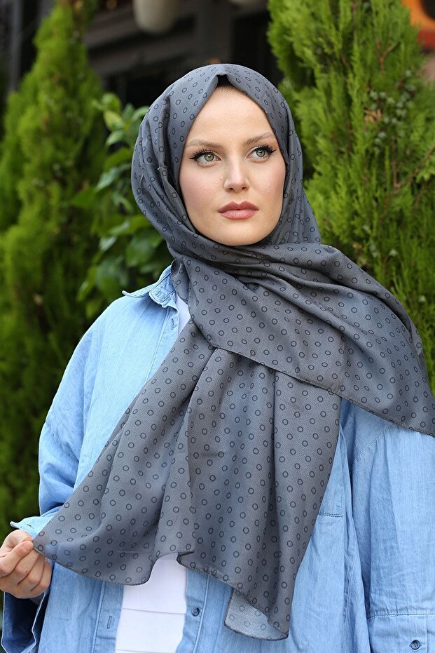 Bubble Baskılı Pamuklu Şal Antrasit - 5